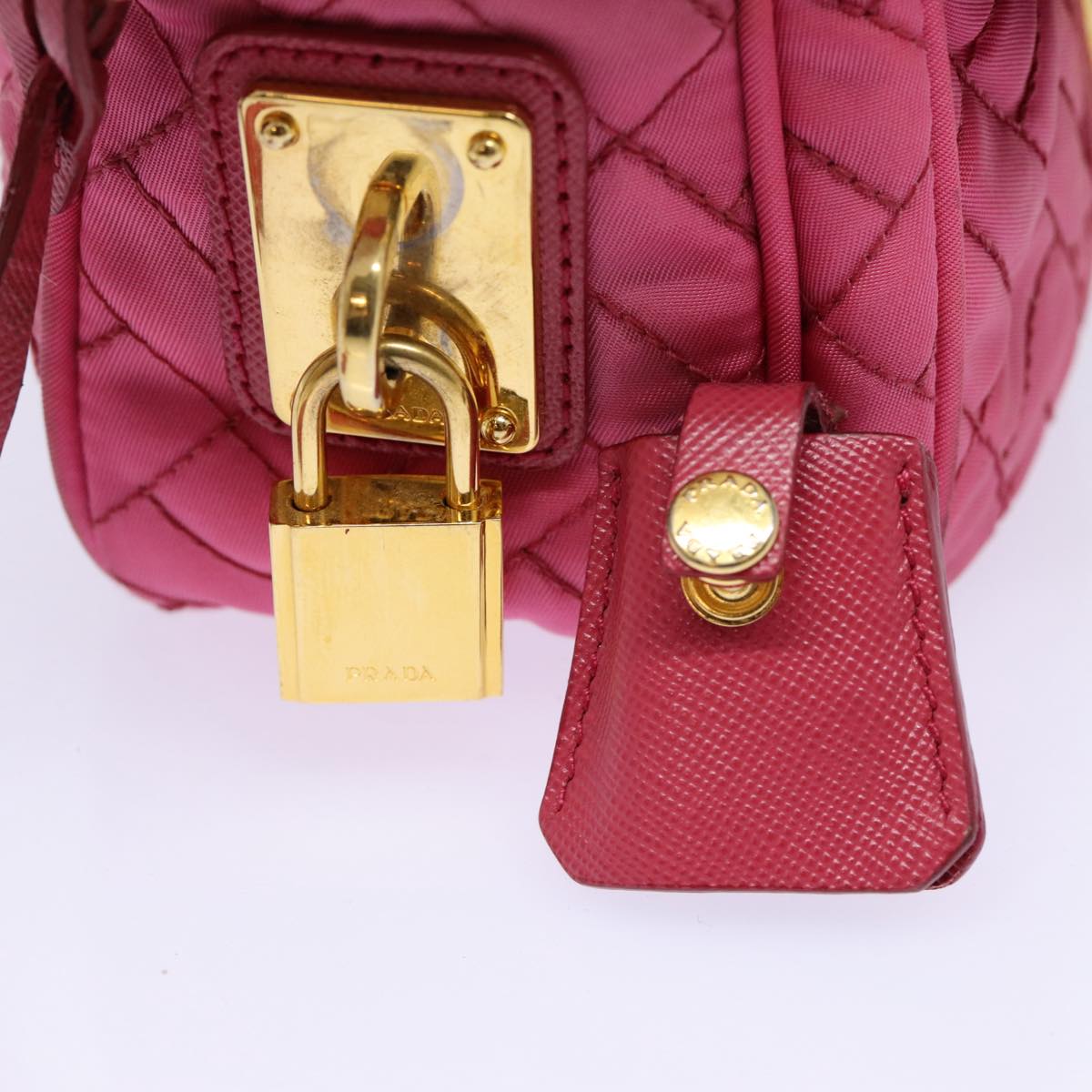 PRADA Quilted Shoulder Bag Nylon Pink Gold Auth 88102