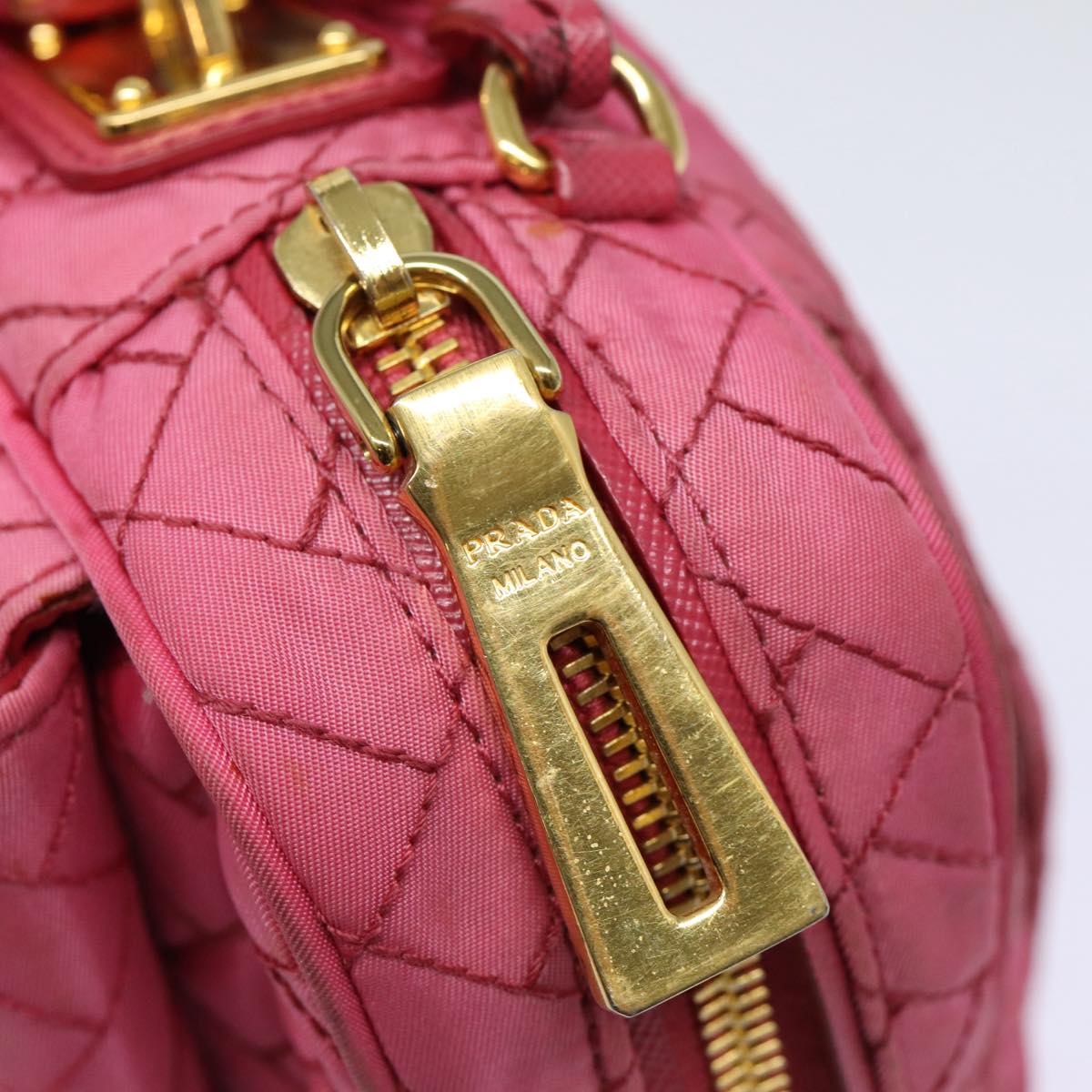 PRADA Quilted Shoulder Bag Nylon Pink Gold Auth 88102