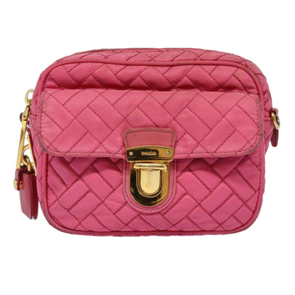 PRADA Quilted Shoulder Bag Nylon Pink Gold Auth 88102