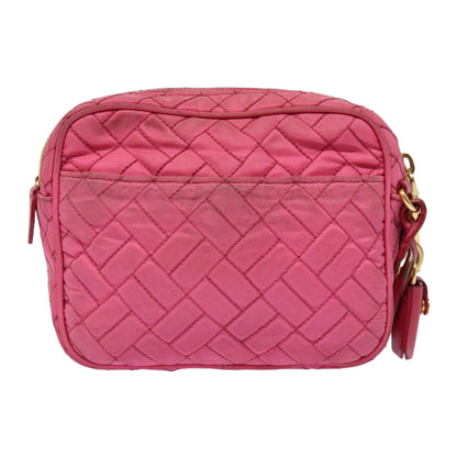 PRADA Quilted Shoulder Bag Nylon Pink Gold Auth 88102