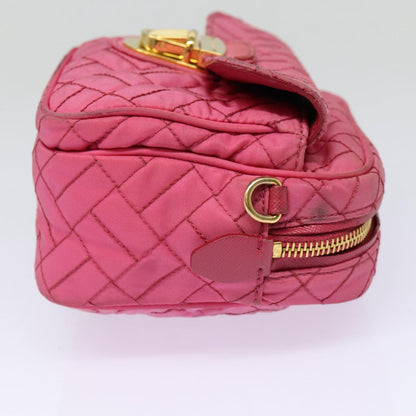 PRADA Quilted Shoulder Bag Nylon Pink Gold Auth 88102