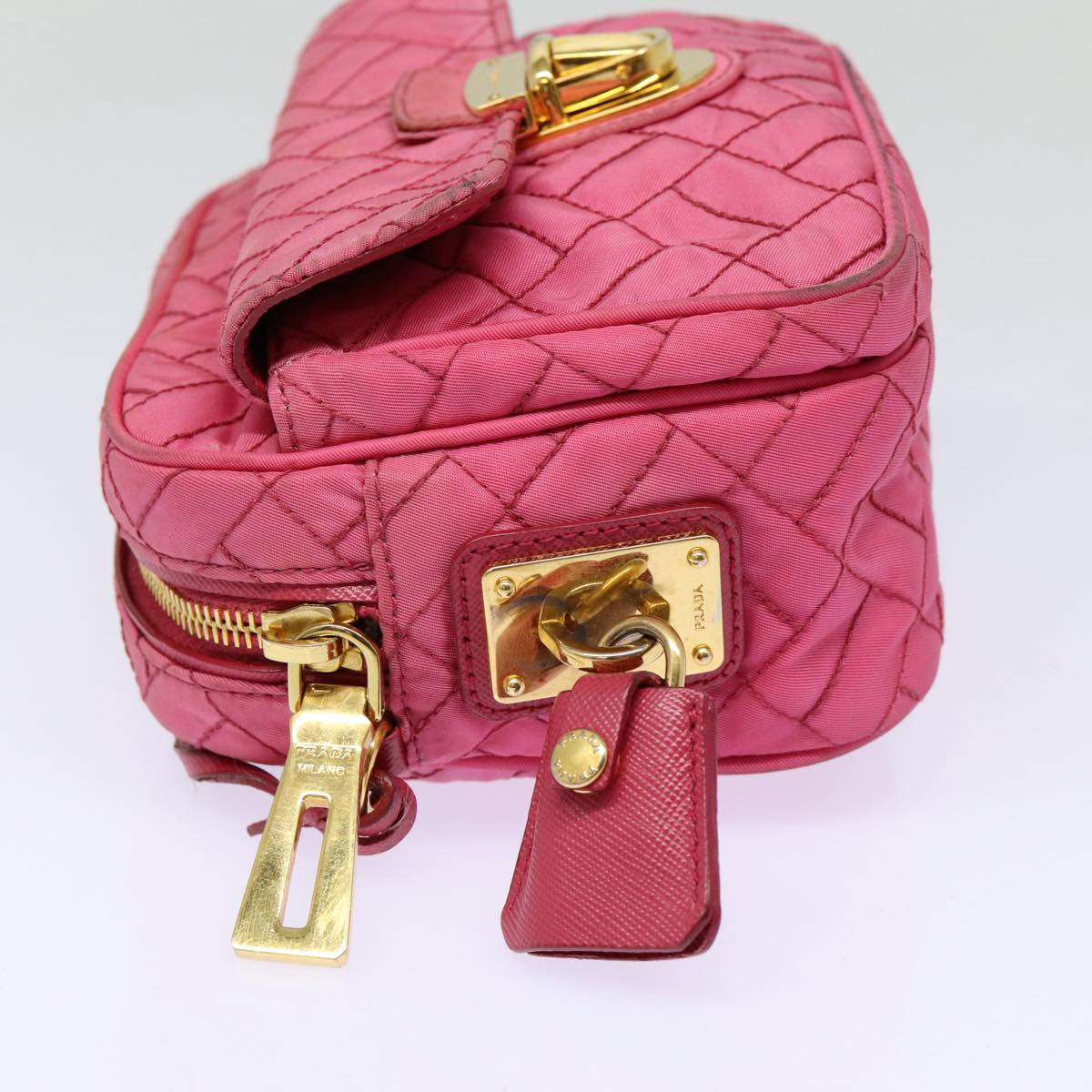 PRADA Quilted Shoulder Bag Nylon Pink Gold Auth 88102