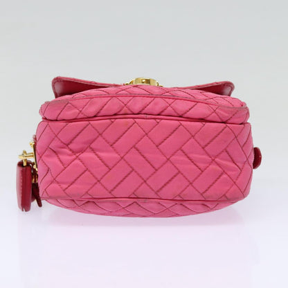 PRADA Quilted Shoulder Bag Nylon Pink Gold Auth 88102