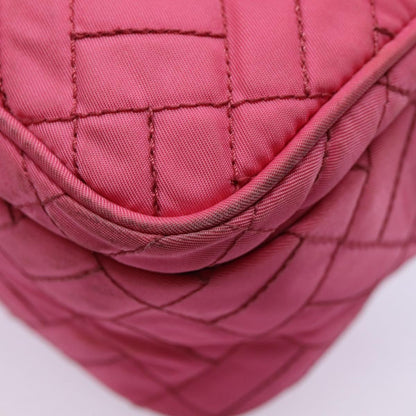 PRADA Quilted Shoulder Bag Nylon Pink Gold Auth 88102