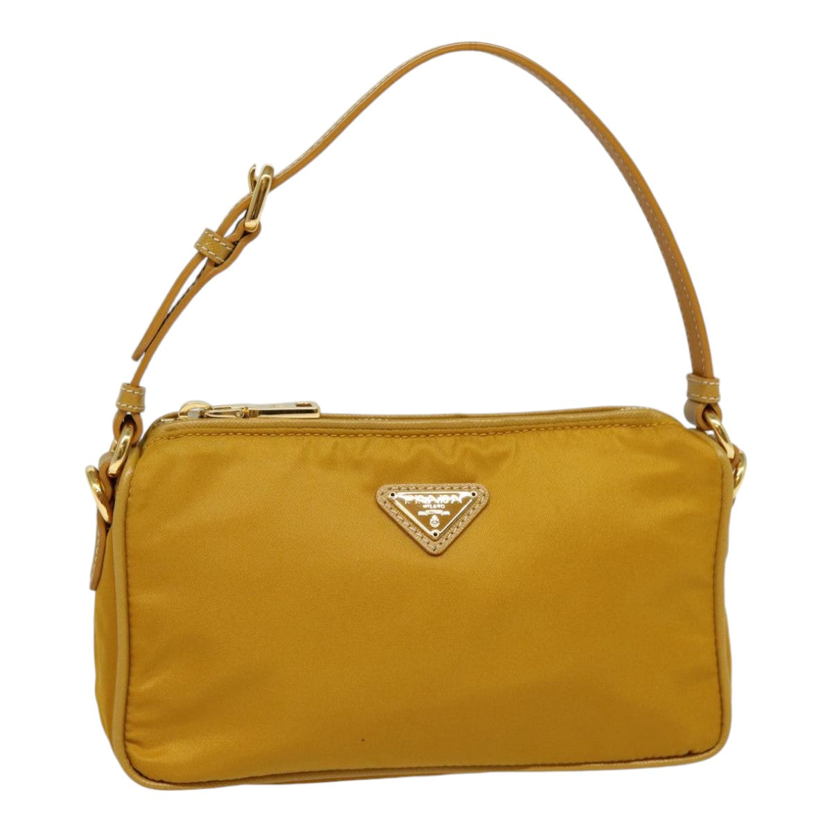 PRADA Hand Bag Nylon Yellow Gold Auth 88104