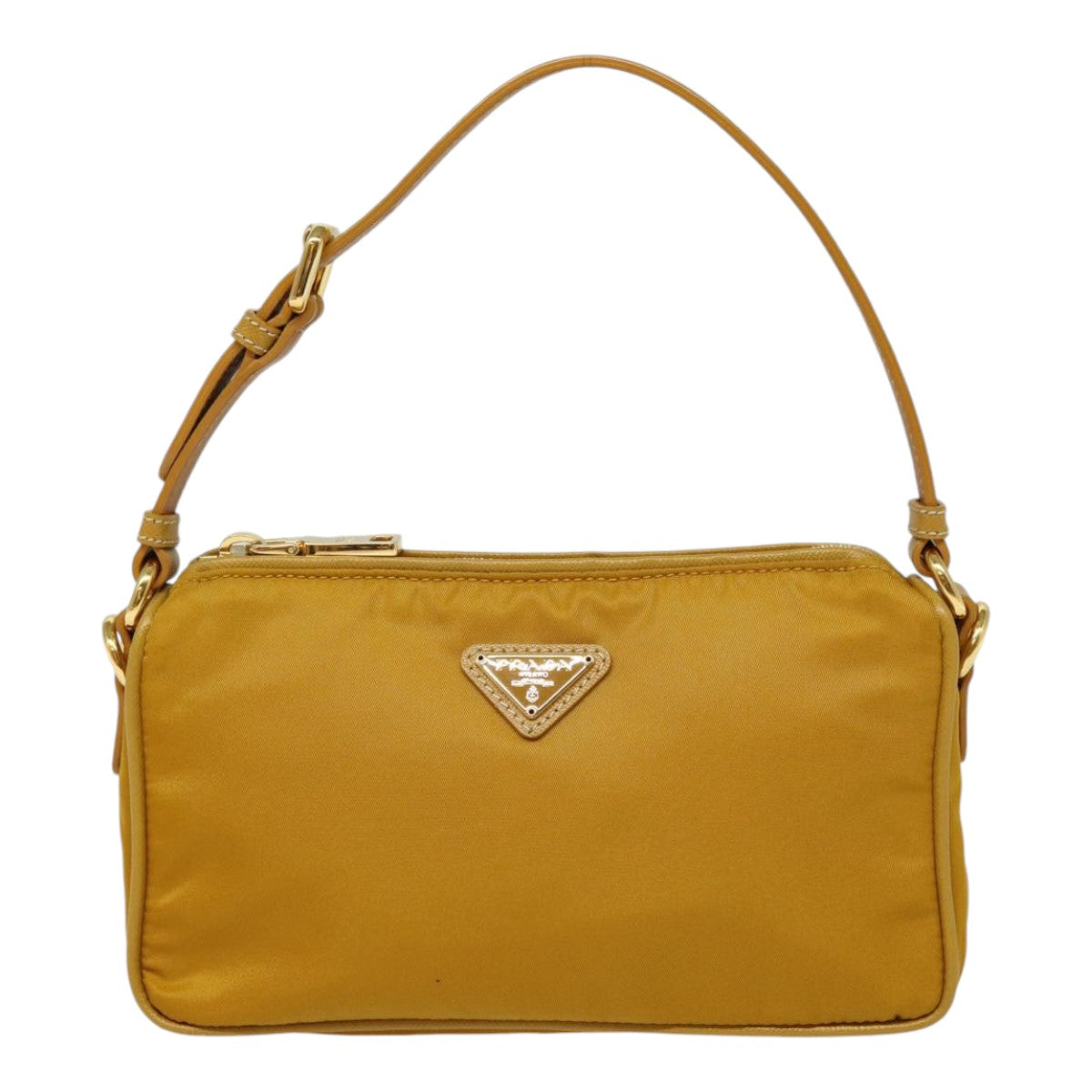 PRADA Hand Bag Nylon Yellow Gold Auth 88104