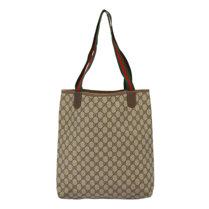 GUCCI GG Supreme Web Sherry Line Tote Bag PVC Beige Red 39 02 003 Auth 88154
