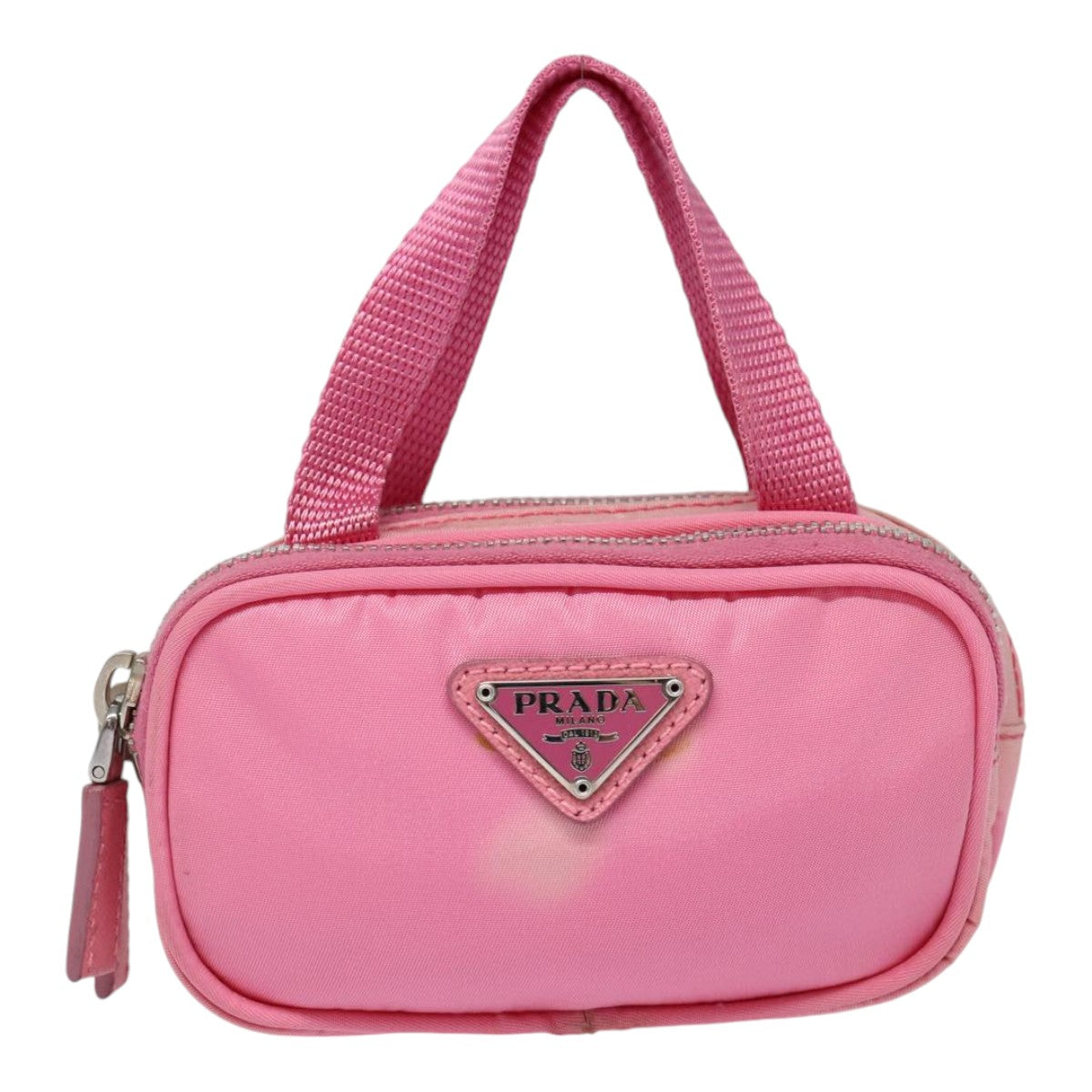 PRADA Mini Hand Bag Nylon Pink Silver Auth 88185