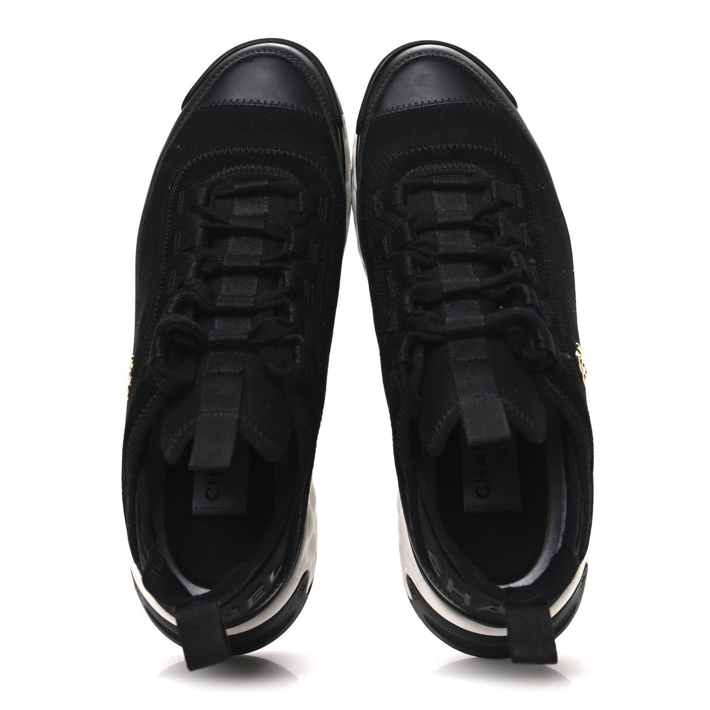 Velvet Calfskin Mixed Fibers CC Sneakers 38.5 Black