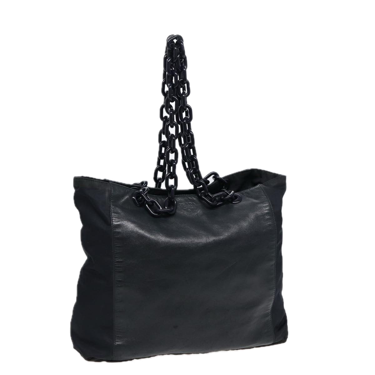 PRADA Chain Shoulder Bag Nylon Leather Black Auth 88345