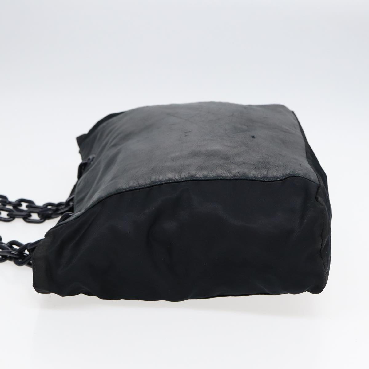 PRADA Chain Shoulder Bag Nylon Leather Black Auth 88345