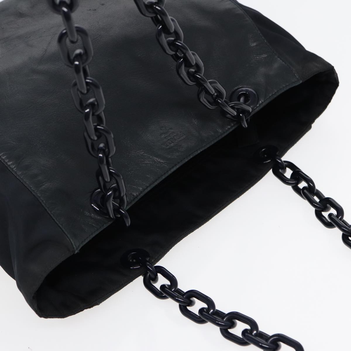 PRADA Chain Shoulder Bag Nylon Leather Black Auth 88345