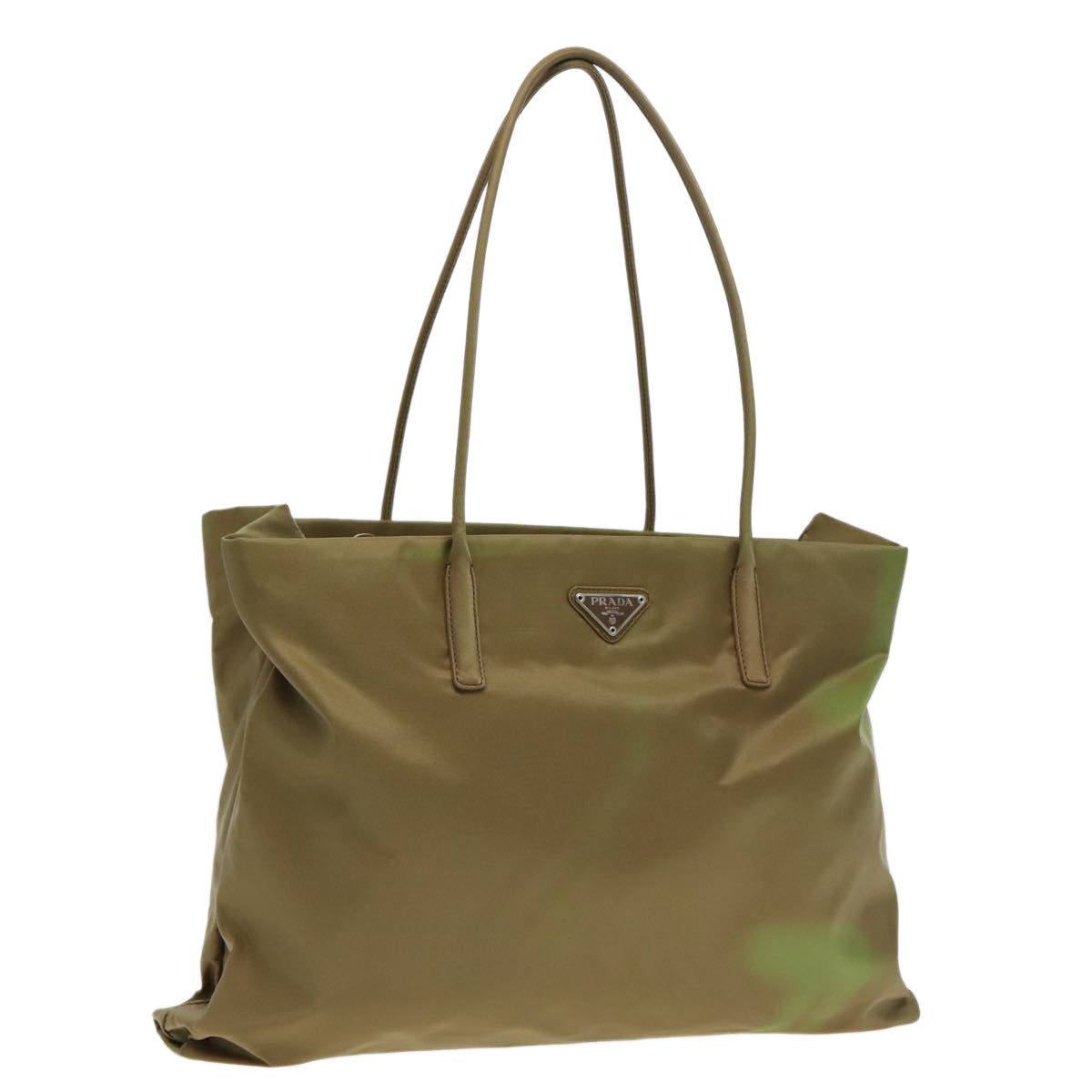 PRADA Tote Bag Nylon Khaki Silver Auth 88346