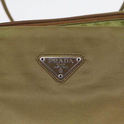 PRADA Tote Bag Nylon Khaki Silver Auth 88346