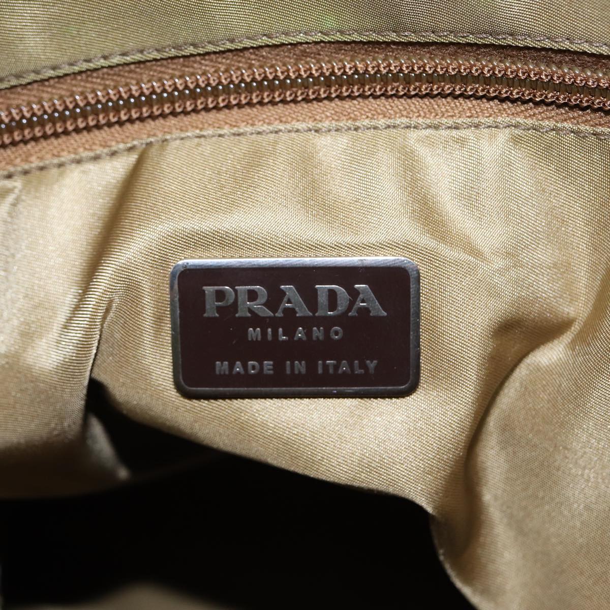 PRADA Tote Bag Nylon Khaki Silver Auth 88346