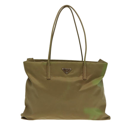 PRADA Tote Bag Nylon Khaki Silver Auth 88346