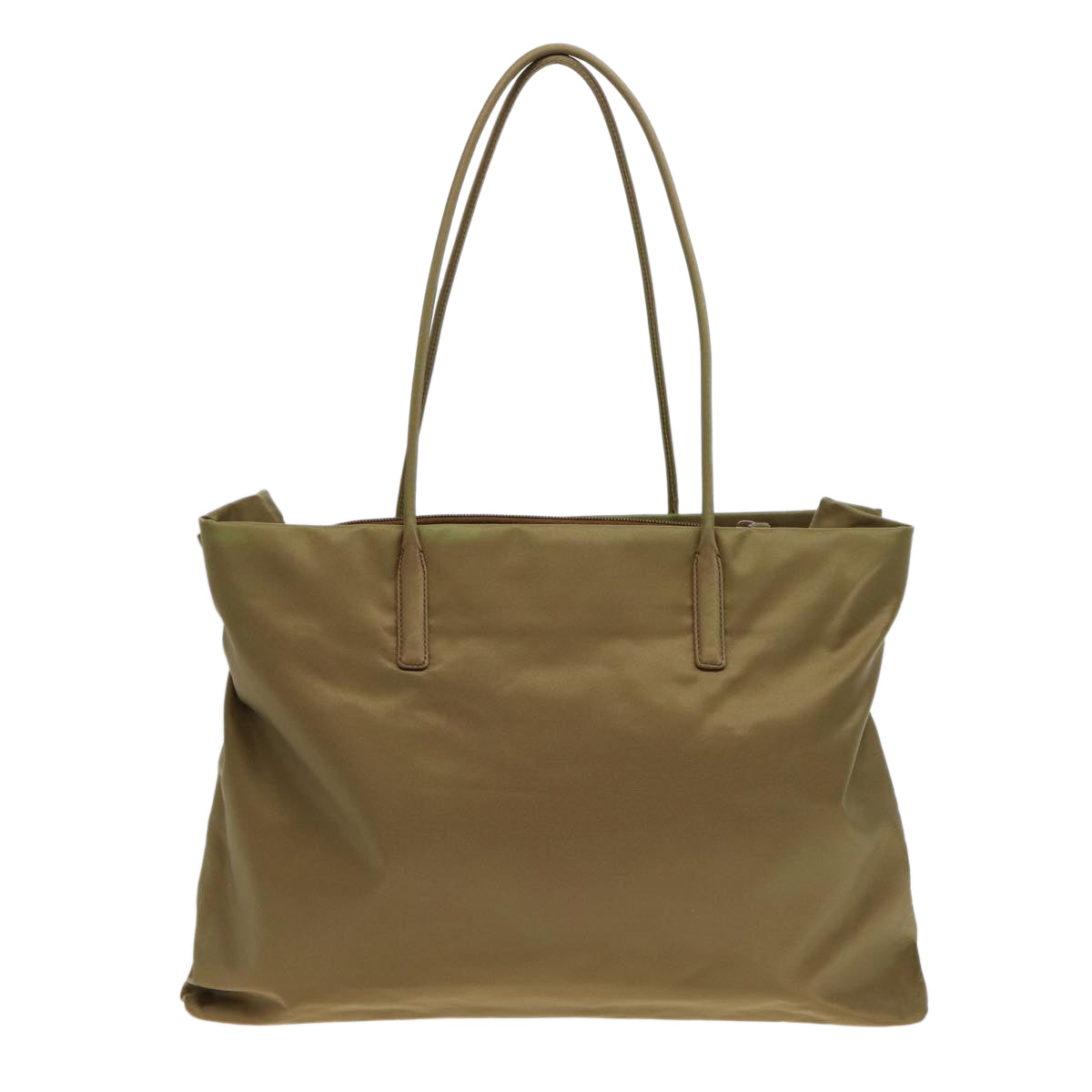 PRADA Tote Bag Nylon Khaki Silver Auth 88346