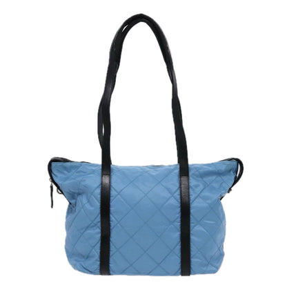 PRADA Tote Bag Nylon Leather Light Blue Silver Auth 88347