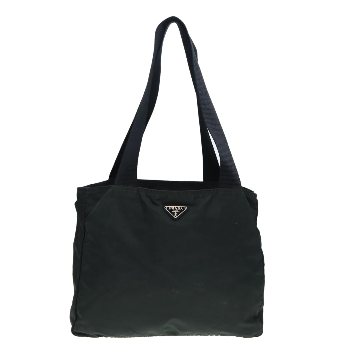 PRADA Tote Bag Nylon Khaki Silver Auth 88404