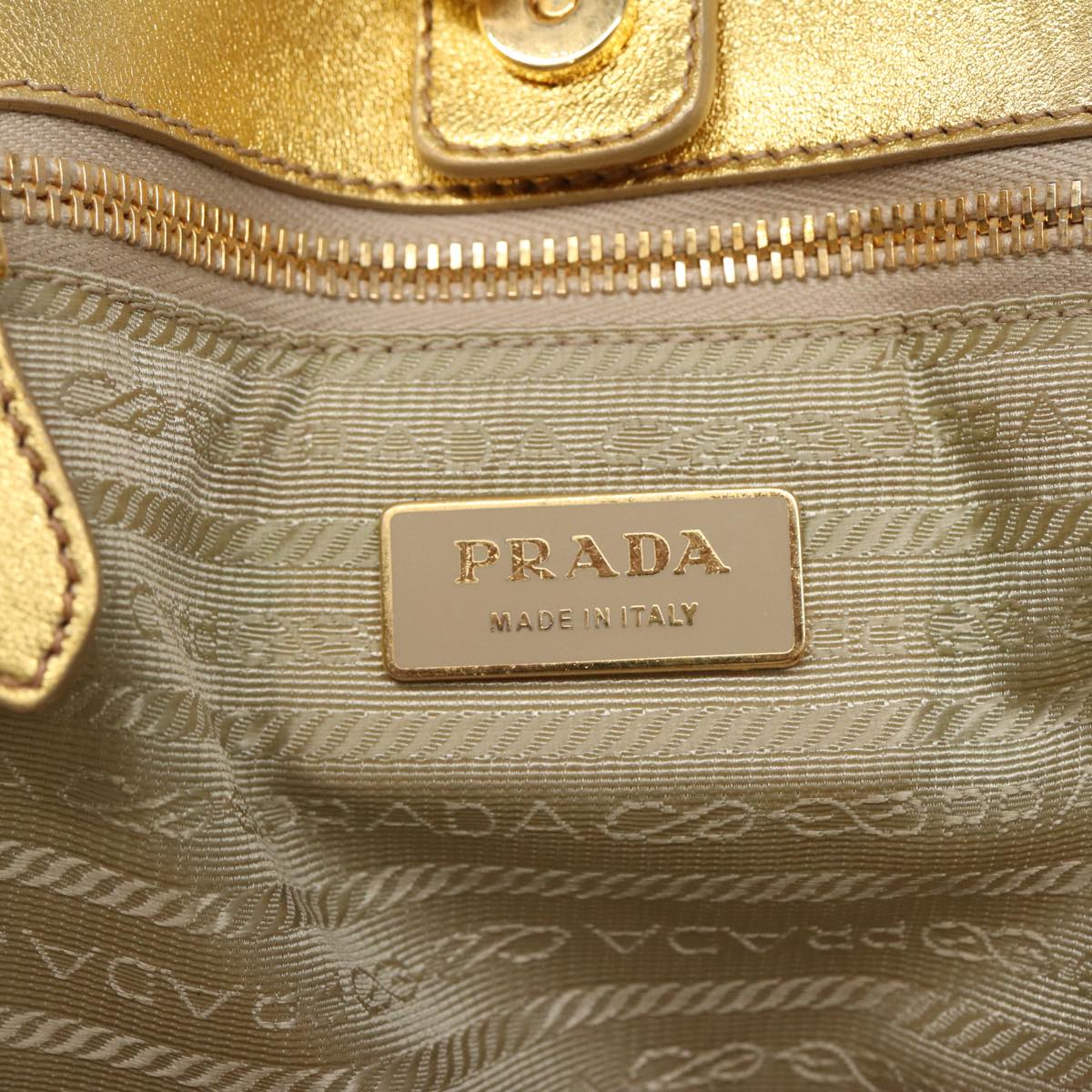 PRADA Ribbon Hand Bag Nylon White Gold Auth 88412