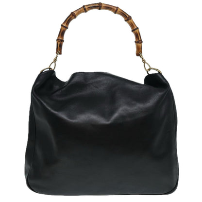 GUCCI Bamboo Hand Bag Leather 2way Black Gold 001 2058 1577 0 Auth 88416