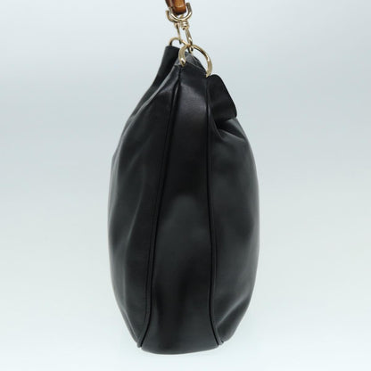 GUCCI Bamboo Hand Bag Leather 2way Black Gold 001 2058 1577 0 Auth 88416