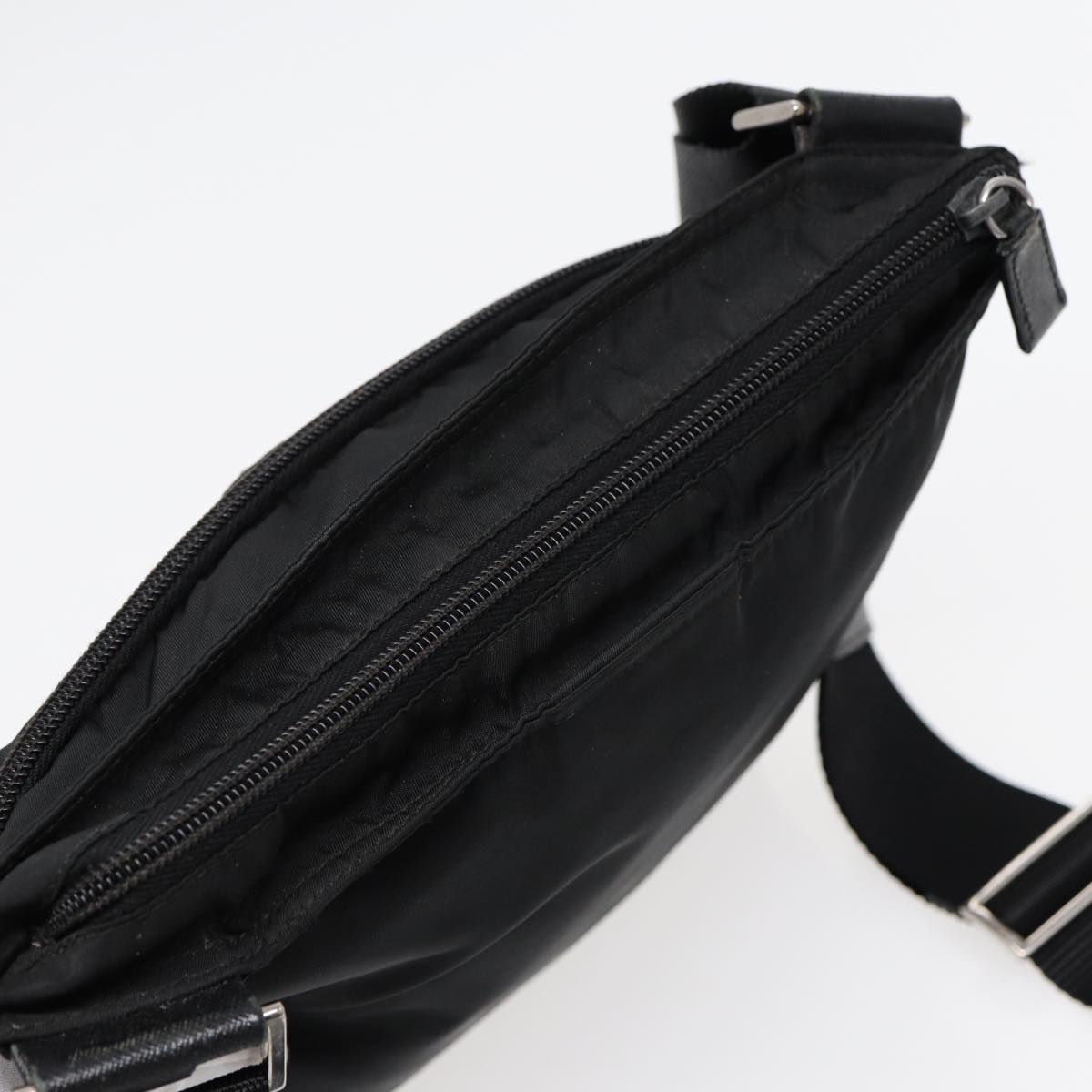 PRADA Shoulder Bag Nylon Black Silver Auth 88470