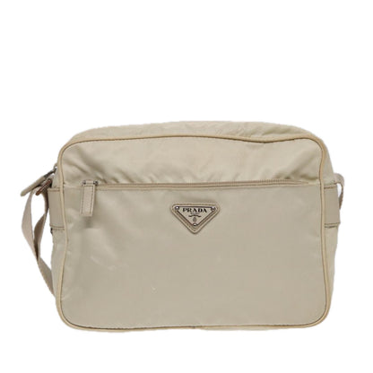 PRADA Shoulder Bag Nylon White Silver Auth 88471