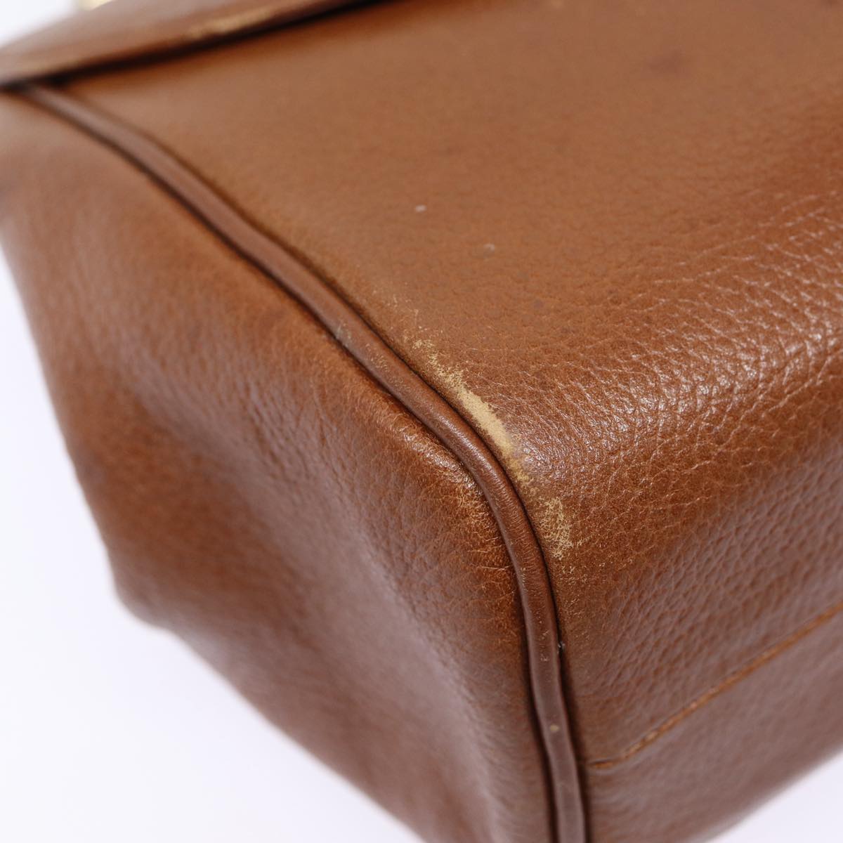 BURBERRYSs Hand Bag Leather Brown Silver Auth 88481