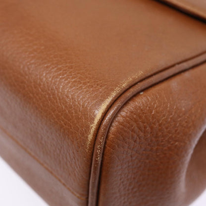 BURBERRYSs Hand Bag Leather Brown Silver Auth 88481