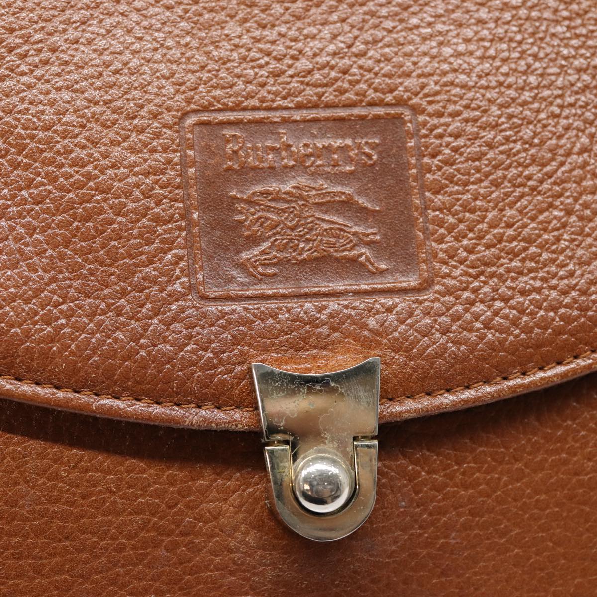 BURBERRYSs Hand Bag Leather Brown Silver Auth 88481