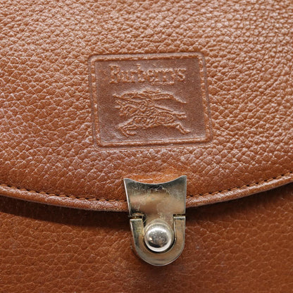 BURBERRYSs Hand Bag Leather Brown Silver Auth 88481