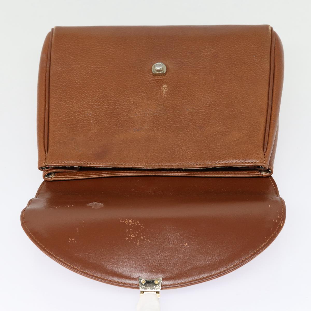 BURBERRYSs Hand Bag Leather Brown Silver Auth 88481