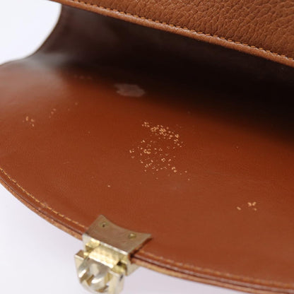 BURBERRYSs Hand Bag Leather Brown Silver Auth 88481
