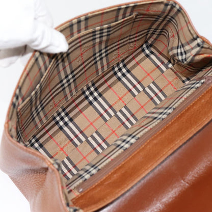 BURBERRYSs Hand Bag Leather Brown Silver Auth 88481