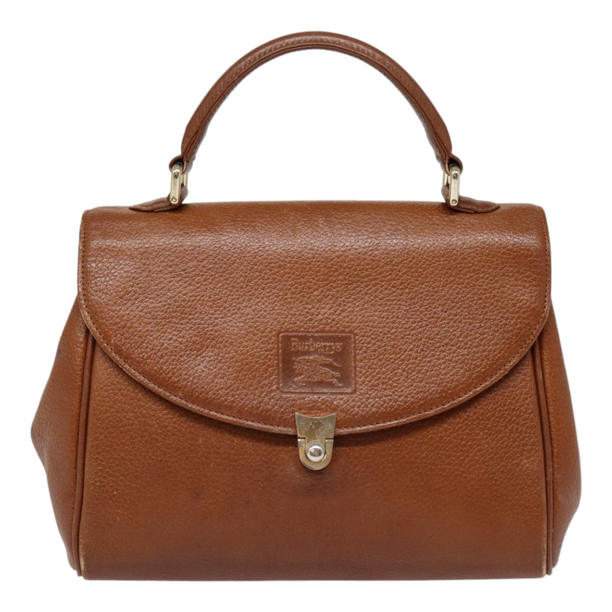 BURBERRYSs Hand Bag Leather Brown Silver Auth 88481