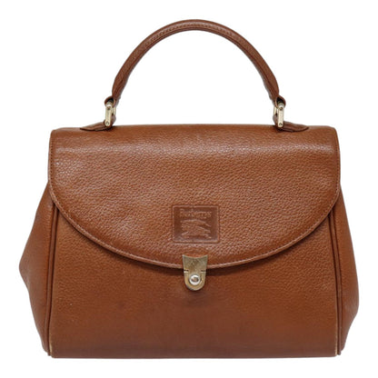 BURBERRYSs Hand Bag Leather Brown Silver Auth 88481