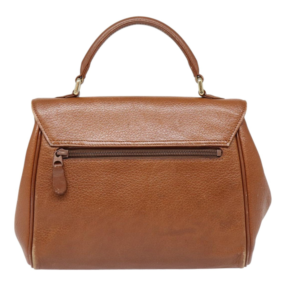 BURBERRYSs Hand Bag Leather Brown Silver Auth 88481