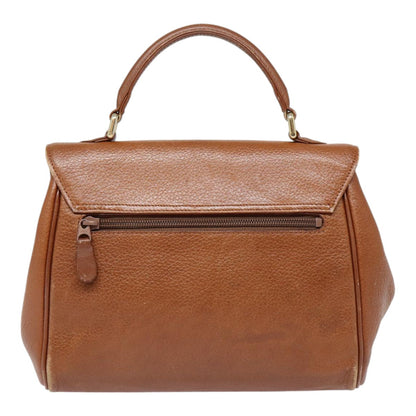 BURBERRYSs Hand Bag Leather Brown Silver Auth 88481