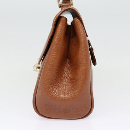 BURBERRYSs Hand Bag Leather Brown Silver Auth 88481