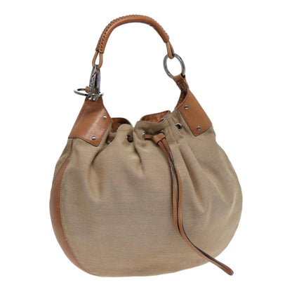 GUCCI Shoulder Bag Canvas Leather Beige Brown Silver 109210 Auth 88498
