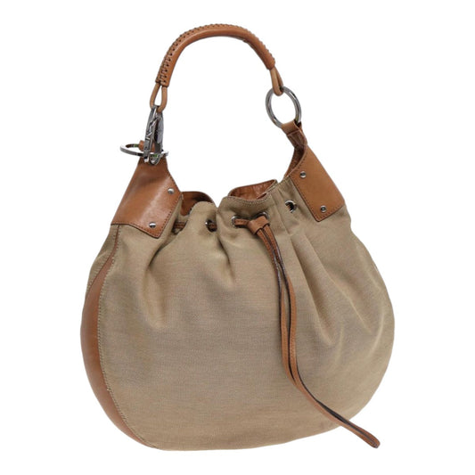 GUCCI Shoulder Bag Canvas Leather Beige Brown Silver 109210 Auth 88498