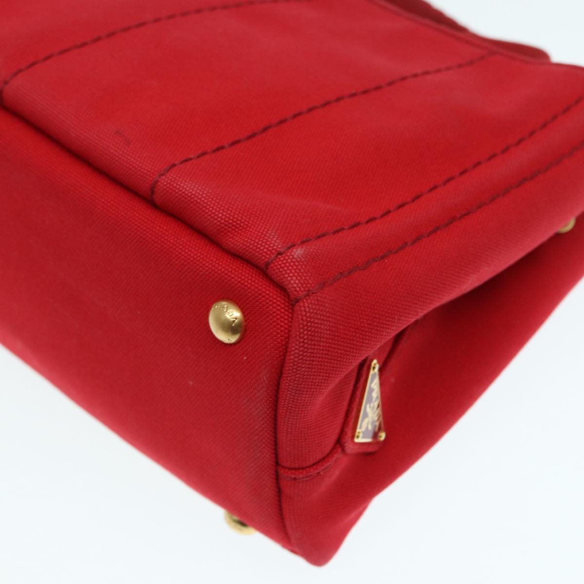 PRADA Canapa PM Hand Bag Canvas Red Gold Auth 88510