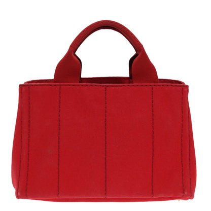 PRADA Canapa PM Hand Bag Canvas Red Gold Auth 88510