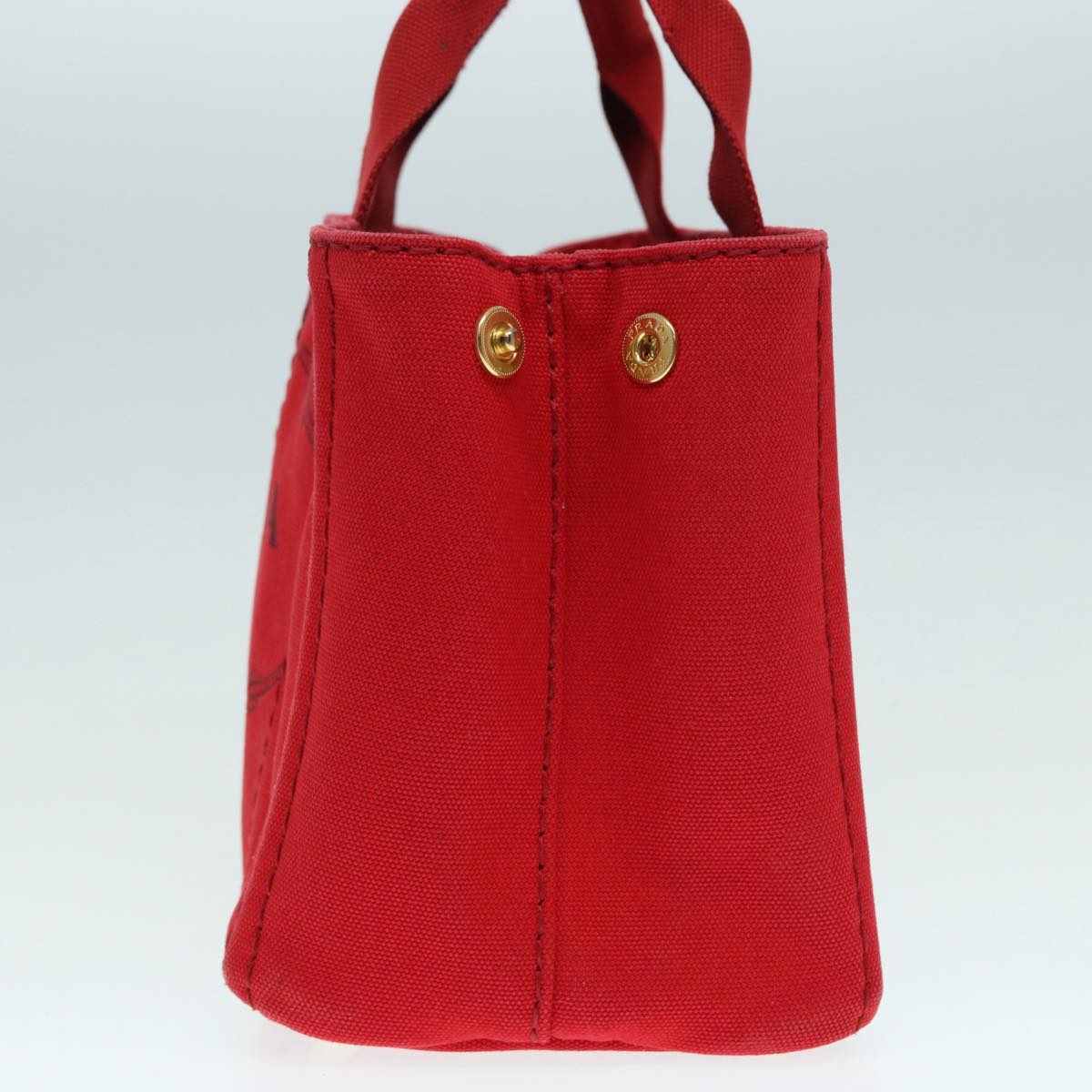 PRADA Canapa PM Hand Bag Canvas Red Gold Auth 88510