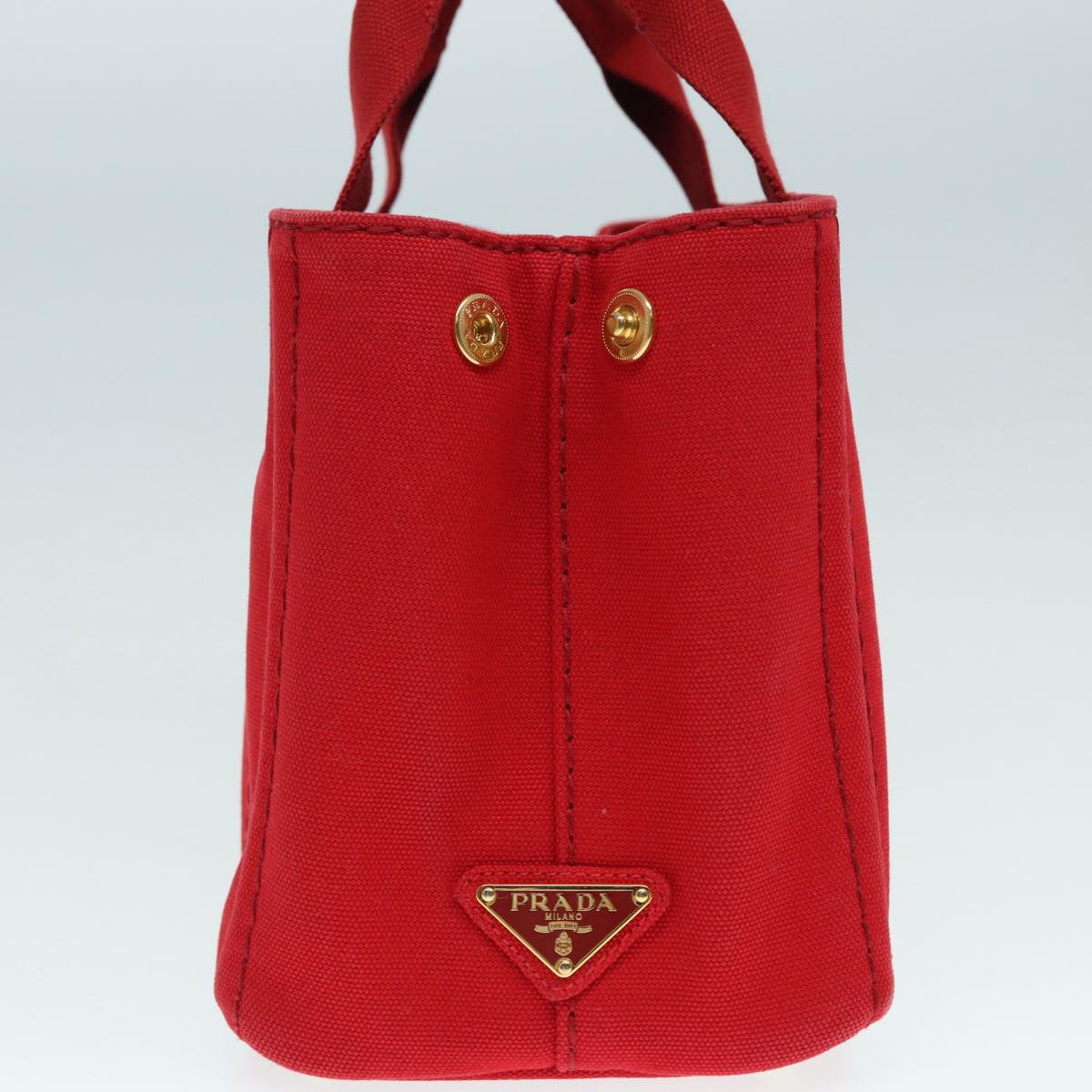 PRADA Canapa PM Hand Bag Canvas Red Gold Auth 88510