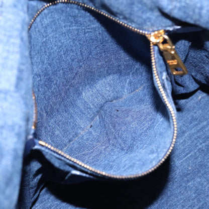 PRADA Canapa Tote Bag Denim Blue Gold Auth 88512