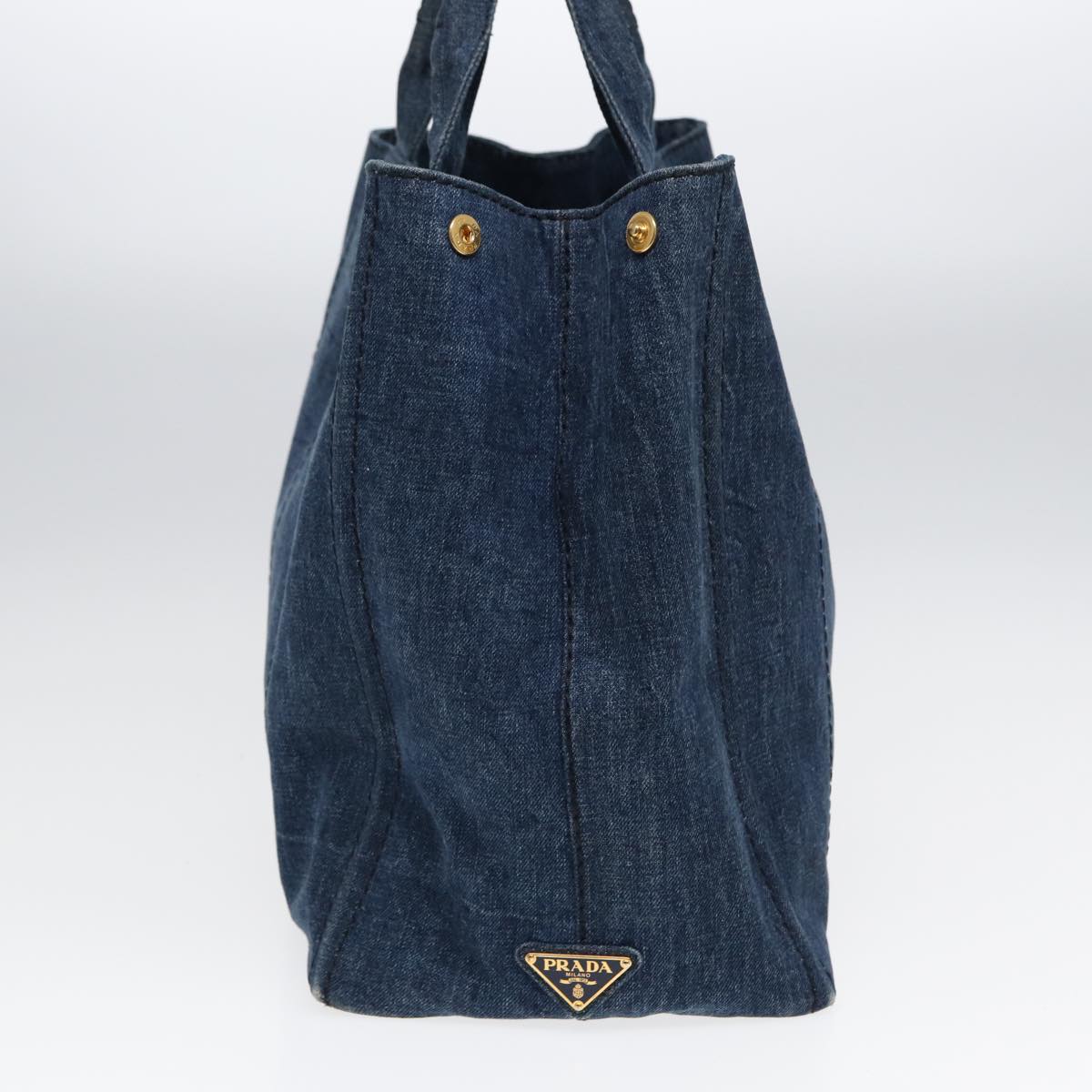 PRADA Canapa Tote Bag Denim Blue Gold Auth 88512