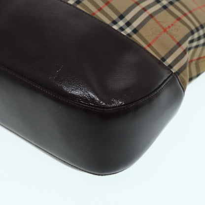 BURBERRYSs Nova Check Tote Bag Canvas Leather Beige Brown gold Auth 88513