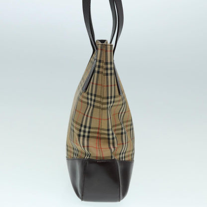BURBERRYSs Nova Check Tote Bag Canvas Leather Beige Brown gold Auth 88513